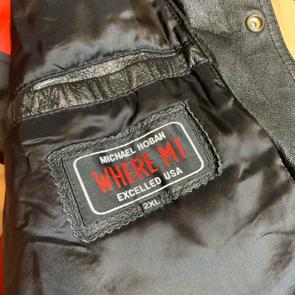RARE Vintage Michael Hoban Where MI Budweiser USA Flag Leather Bomber Jacket - Picture 11 of 12